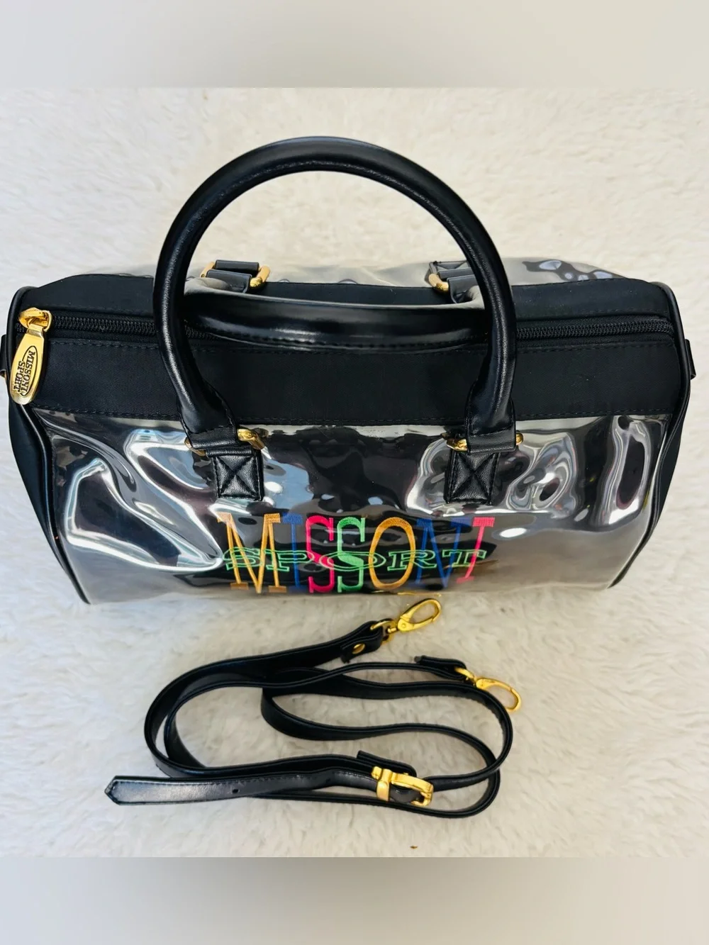 Missoni Sport Black Leather/Plastic Duffle/Shouldet Bag